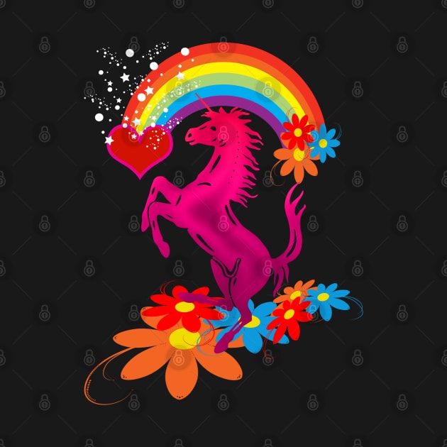 unicorn 1 pink rainbow and flowers tshirts by AmandaRain