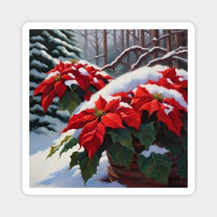Poinsettias In The Snow Winter Flowers Magnet