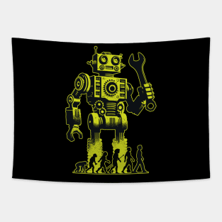 Evolution of Technology - Funny Retro Robot Mechanic Humor Tapestry