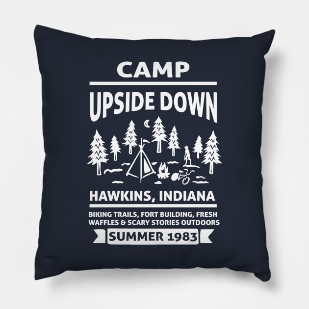 Stranger Things Camp Upside Down Indiana Pillow by Rebus28