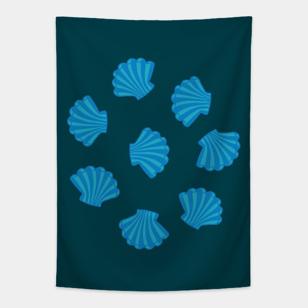 SEASHELLS Scattered Tropical Scallop Clam Shells Undersea Ocean Sea Life in Blue Royal and Dark Teal Blue - UnBlink Studio by Jackie Tahara Tapestry by UnBlink Studio by Jackie Tahara