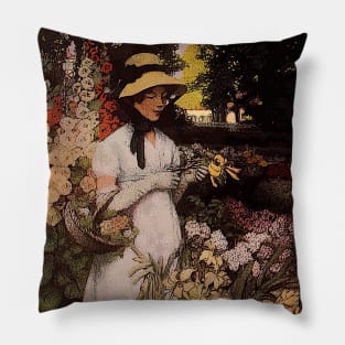 Girl in the garden Pillow