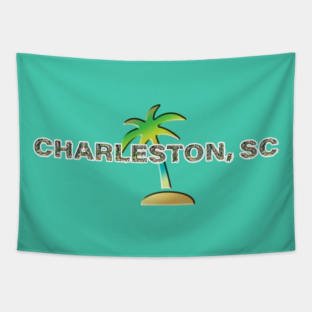 Charleston SC - Palmetto trees lettering Tapestry by ToochArt