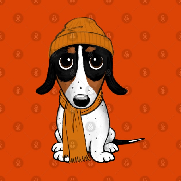 Piebald Dachshund - Cute Dog Wearing Beanie Cap by Coffee Squirrel