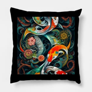 Beautiful Abstract Floral Yin Yang Of Koi Fish Pillow