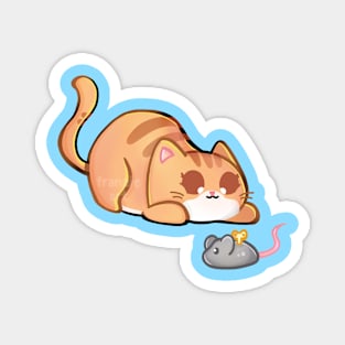 Orange Tabby Cat Playing With Mouse Magnet