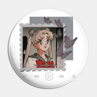 Anime, cute, quote, butterfly, aesthetic, animecore, cute, music player, vintage, stamp, inspiration, anime girl, love, romantic, I just want to be happy, happiness, vibes Pin