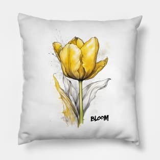 Yellow Tulip Bloom Watercolor Pillow