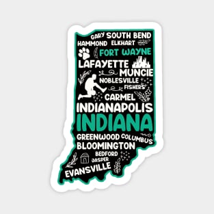 Fort Wayne Indiana cute map Indianapolis, Evansville, Carmel, South Bend, Fishers, Bloomington, Hammond, Gary, Lafayette Magnet