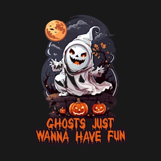 Fun-Loving Ghosts: Halloween Night in Full Moon Glow T-Shirt