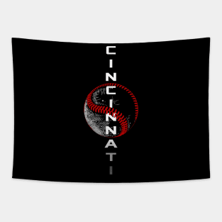 Cincinnati Baseball Vintage Leopard Heart Baseball Fans Tapestry