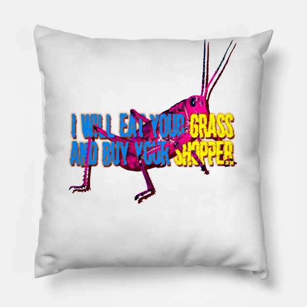 grasshopper popart colorful insect with text Pillow by denpoolswag