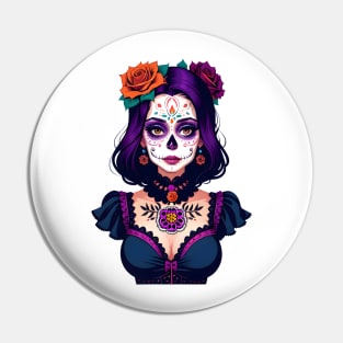 Floral Day of the Dead Girl Pin