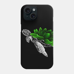 Detailed Sea Turtle with Neon Lotus Flower as Shell Phone Case