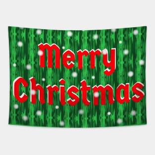 Merry Christmas with Falling Snow and Red and White Letters Tapestry
