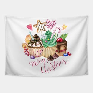 Watercolor  Christmas cupcakes Tapestry