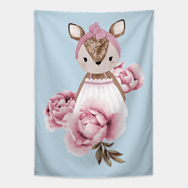 Deer Peony Tapestry by Brzozowska