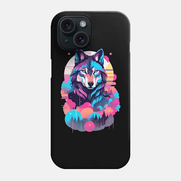 Vaporwave Wolf Shirt - Neon Blue Eyes Phone Case by WolfMerrik