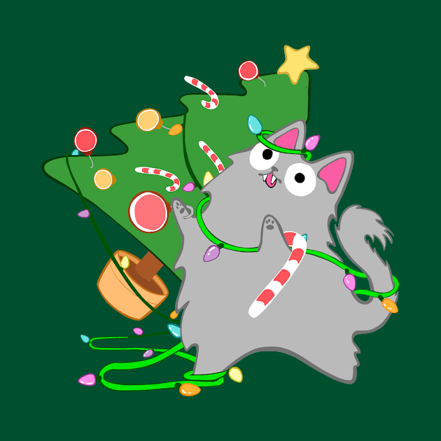 Fluffy Grey Christmas Cat With Zoomies funny meowy christmas kitty by xenotransplant