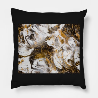 Fluid painting marble pouring image in gold and black and white Pillow