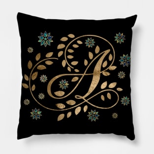 Luxury Golden Calligraphy Monogram with letter A Pillow