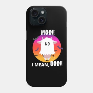 Moo, I mean Boo - Halloween Ghost Cow with bats Phone Case