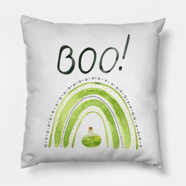 Halloween Boho Green Rainbow Watercolor Art Pillow by AdrianaHolmesArt