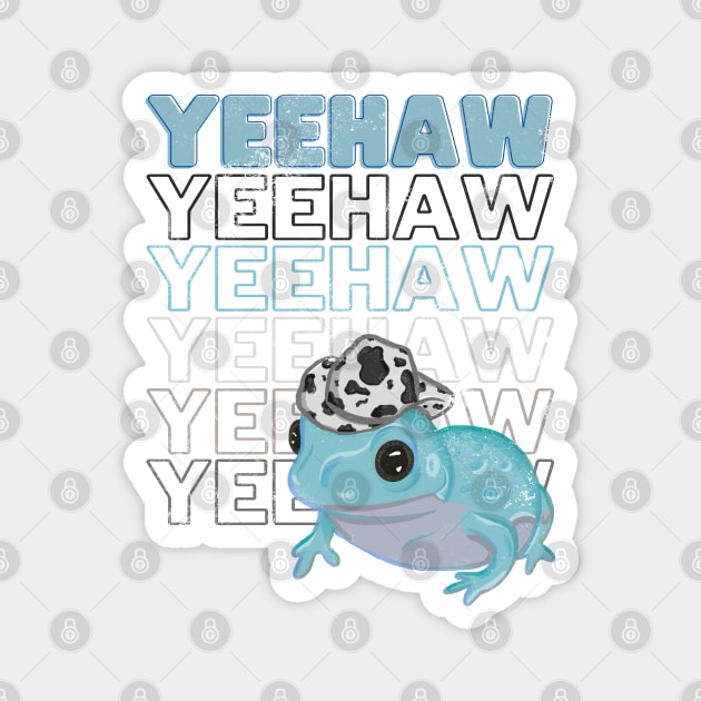 Yeehaw Blue Frog Wearing Cowboy Hat Magnet by RoserinArt