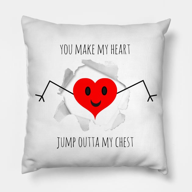 Valentine's day heart jumping out of chest Pillow by Mandz11