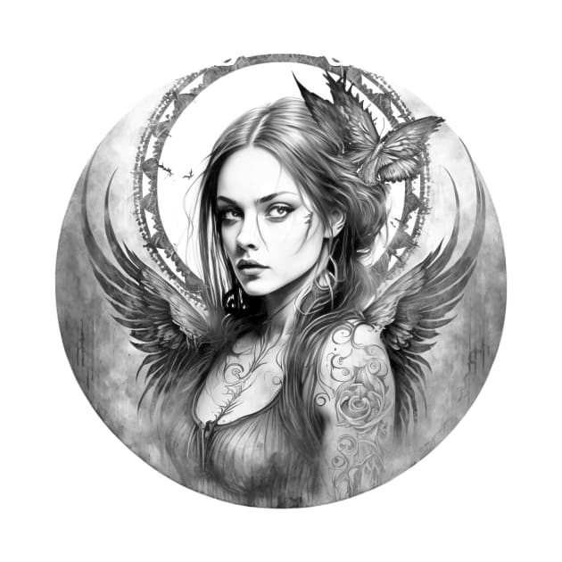 Gothic Angel with Tattoos by Dragonfly Tees