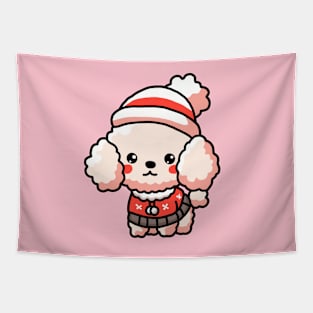 Cute poodle santa christmas  dog Tapestry