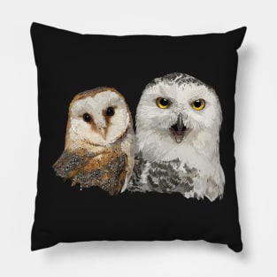 Snowy Owl and Barn Owl Pillow