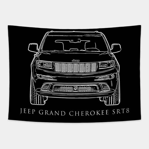 Jeep Grand Cherokee SRT8 1 White Design Car form Tapestry by Julie lovely drawings