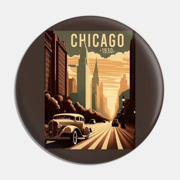 1930s Chicago at Sunset: Stunning Vector Landscape Pin by Abili-Tees