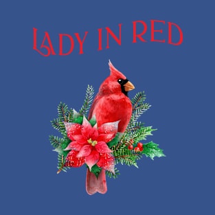 Cardinal bird Lady in Red drinking tea in garden T-Shirt