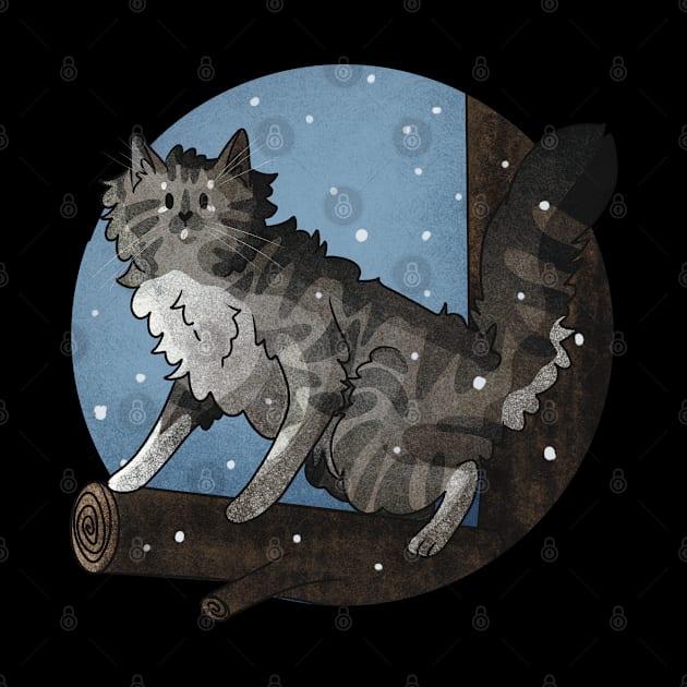 Grey Norwegian Forest Cat Climbing a Tree by Feline Emporium