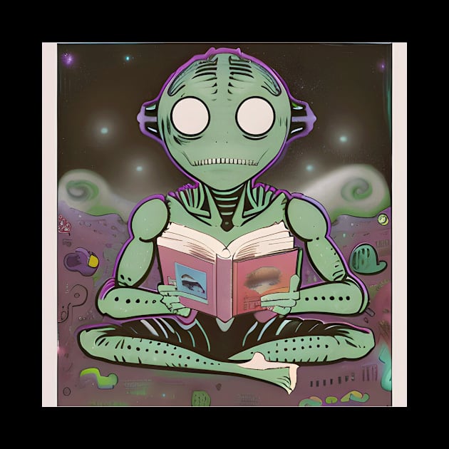 Believe in Yourself Funny an Alien reading a Book by Yourex