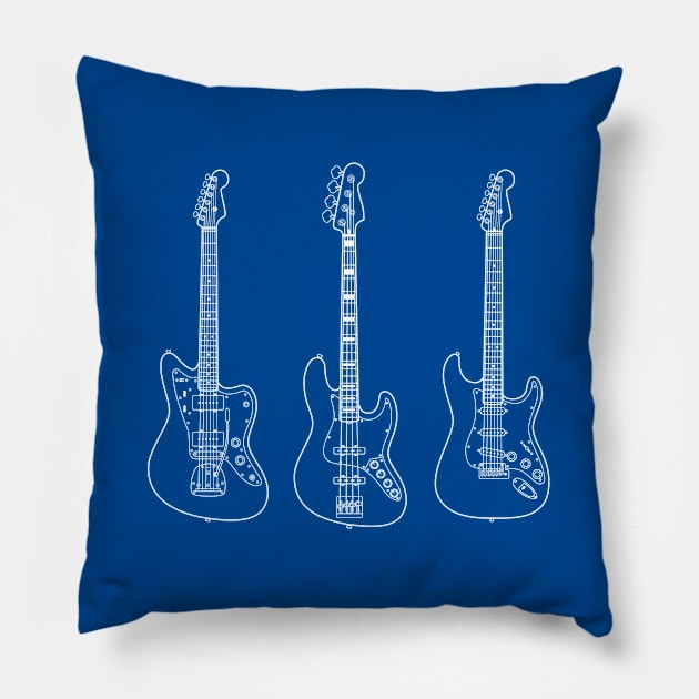 Guitar and Bass Collection Outline Dark Theme Pillow by nightsworthy