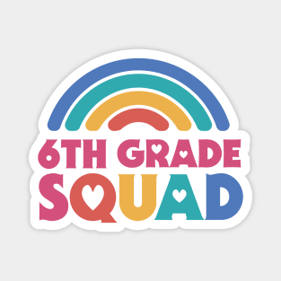 Cute School Teacher 6th Grade Squad with Retro Rainbow and Hearts Magnet