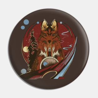 Anime cartoon style wolf with pine trees and starry night Pin