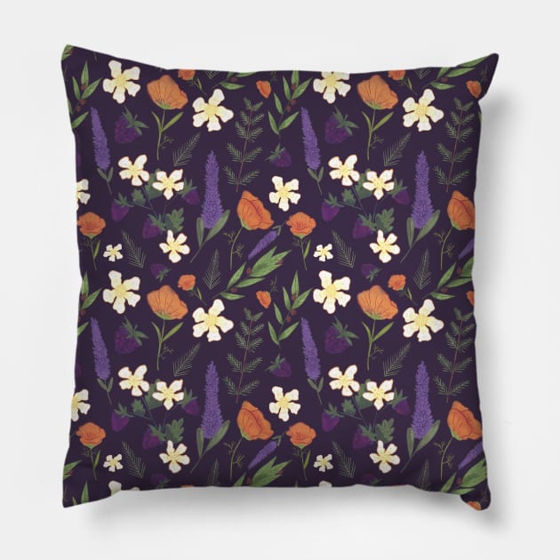 Northern California Floral Repeat Pattern Pillow by misnamedplants