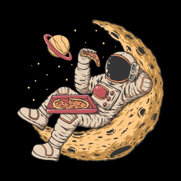 Astronaut Relaxing on Moon with Pizza Slice by LukmannHak