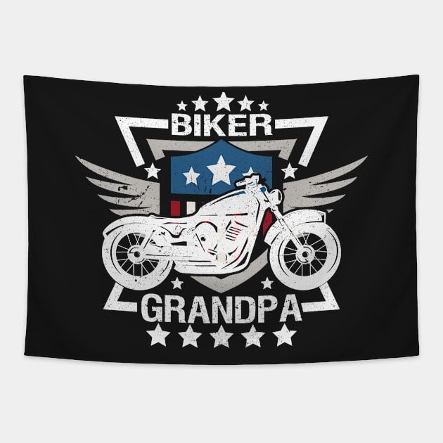 Biker Grandpa White Motorcycle with Stars Tapestry by EPDROCKS