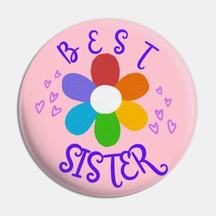 Best Sister Rainbow Daisy and Hearts Pin