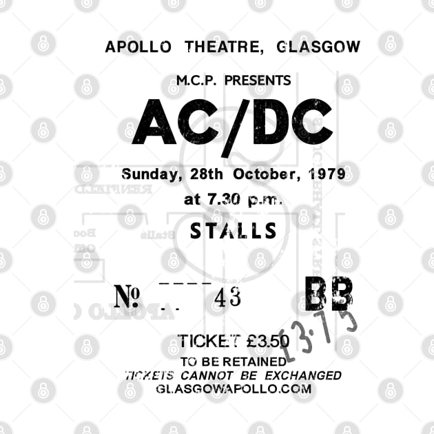 AC-DC Sunday 28th October 1979 Glasgow Apollo UK Tour Ticket Repro Black Text by RockitTees