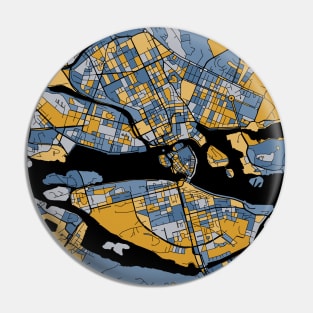 Stockholm Map Pattern in Blue & Gold Pin