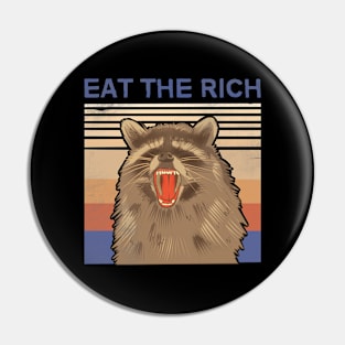 eat the rich distressed retro vintage funny raccoon Pin