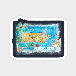 Puerto Rico Islands Illustrated Travel Map with Roads and HighlightsS Magnet