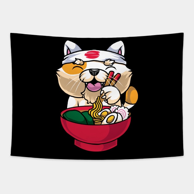 Kawaii Cat Ramen Bowl Funny Anime Noodles Kitty Tapestry by theperfectpresents