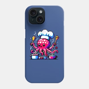 Pixel Art Chef Octopus - Vintage-Style Culinary Gaming Design Phone Case